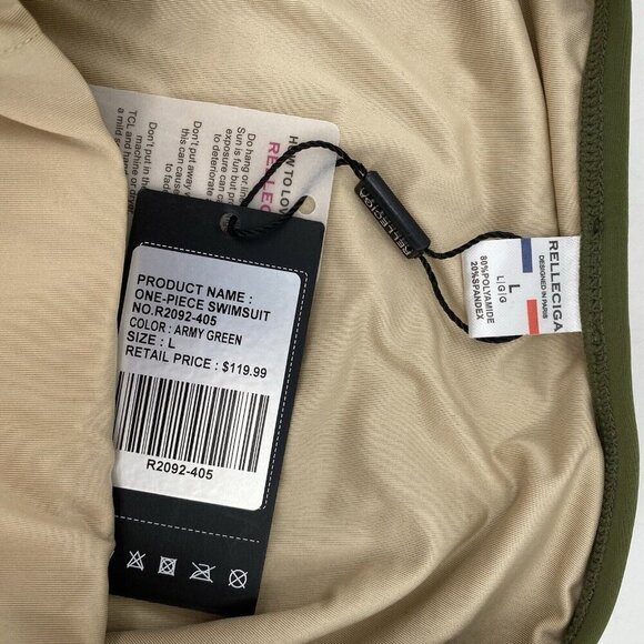 Relleciga Italy Size Large Army Green Cheeky One Piece Swimsuit NWT - Picture 9 of 11